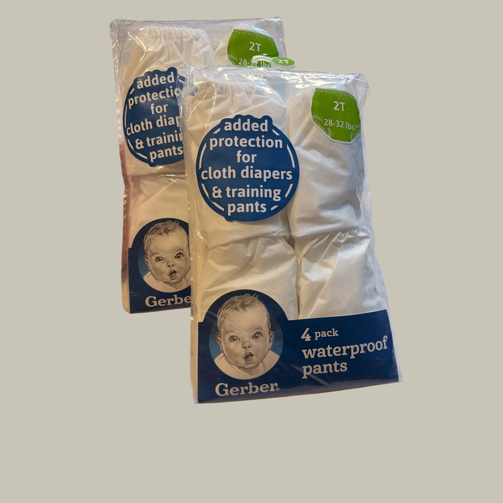 Gerber 2-Pack 4-Count Waterproof Pants Size 2T White Cloth Diaper Covers PEVA‎